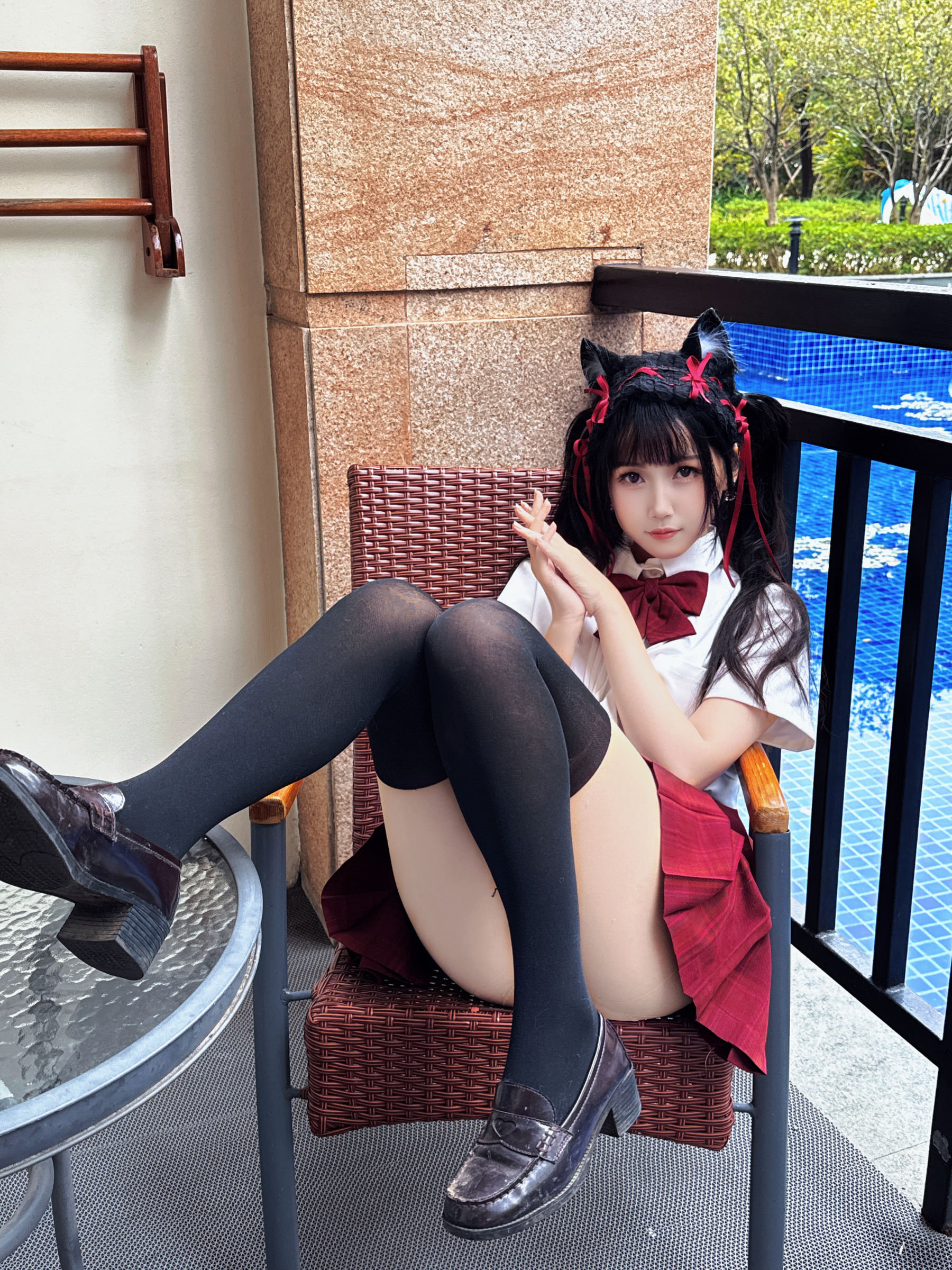 微博人气Coser 不呆猫 - 温泉双马尾JK