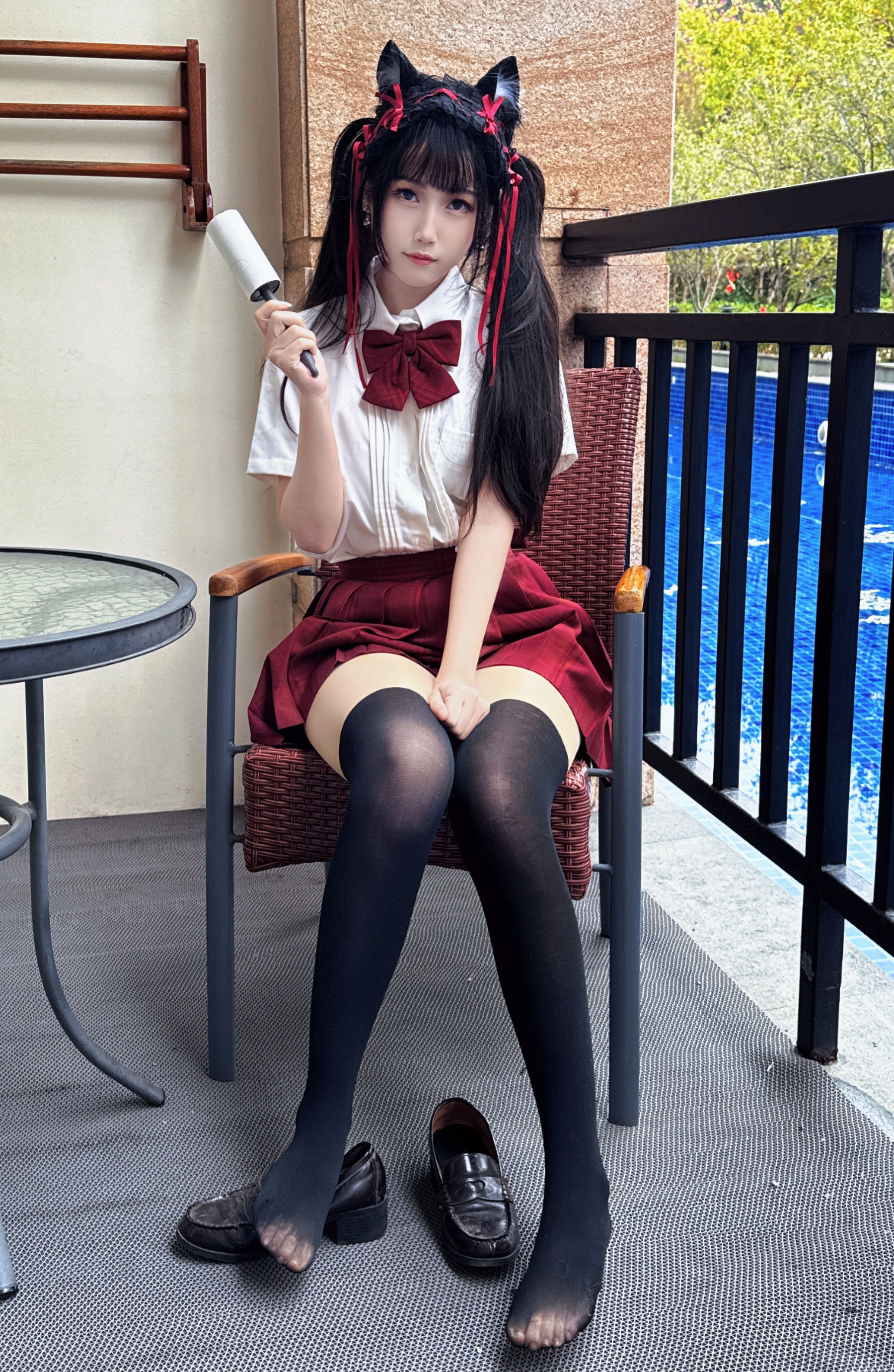 微博人气Coser 不呆猫 - 温泉双马尾JK