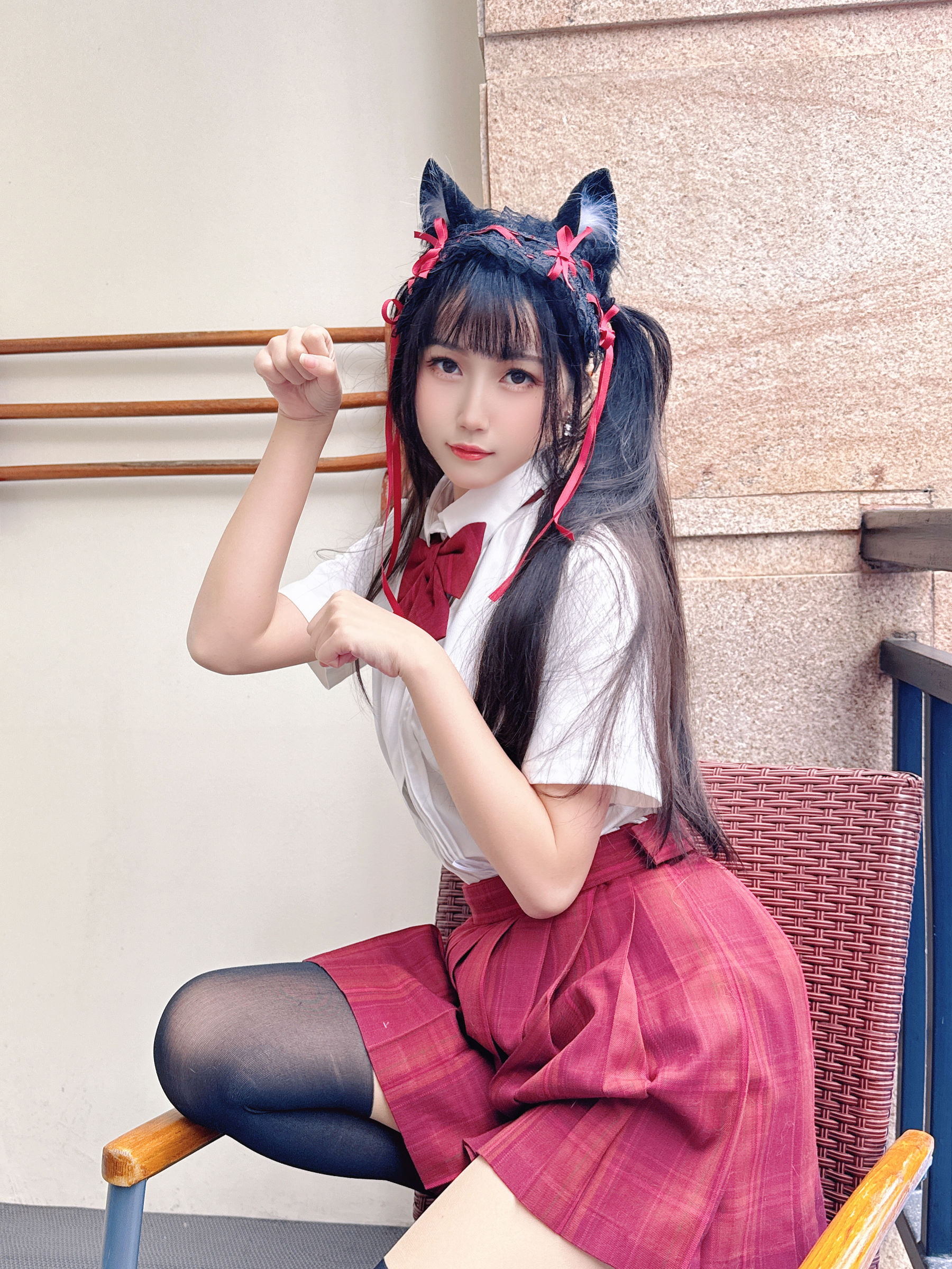 微博人气Coser 不呆猫 - 温泉双马尾JK