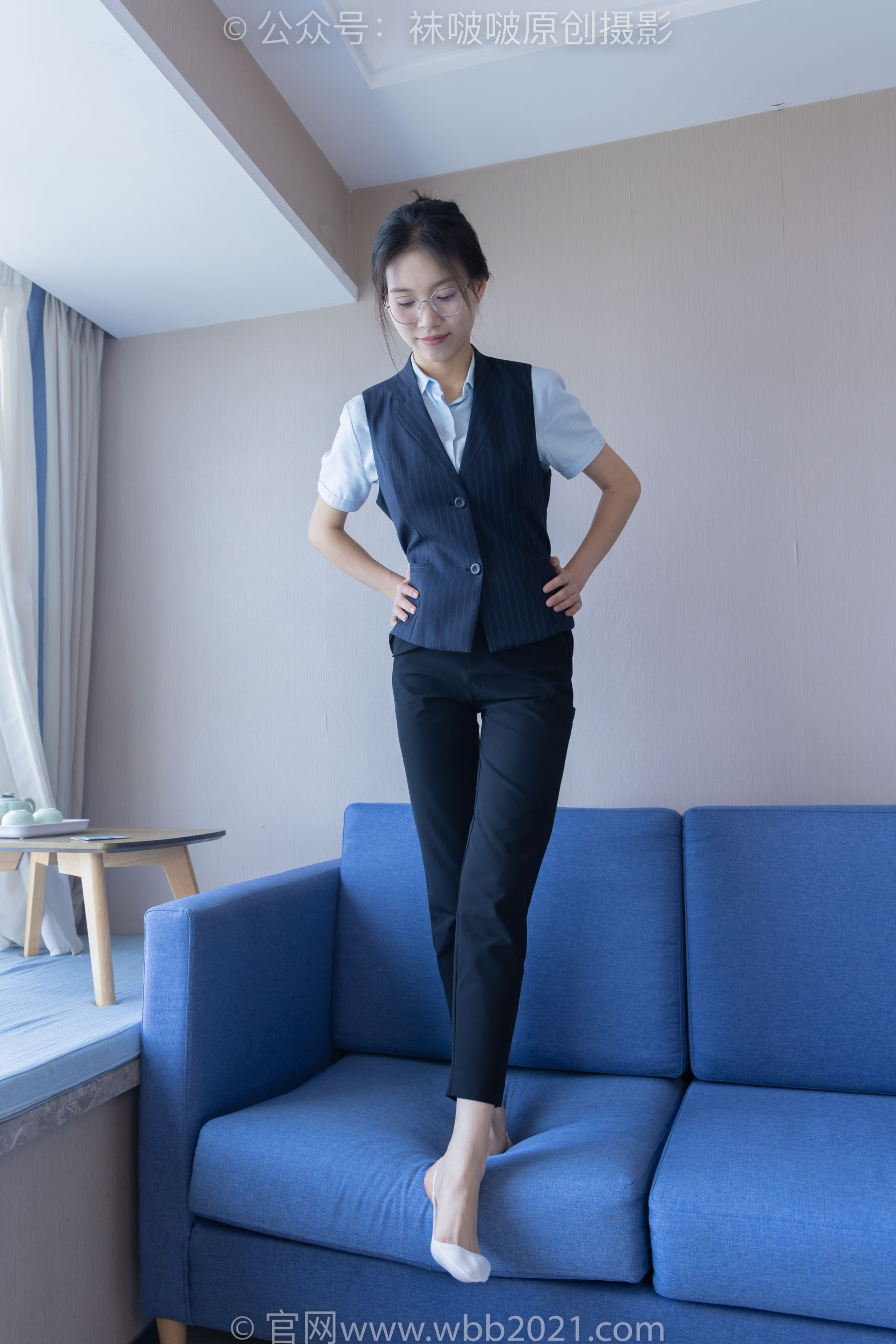 BoBoSocks袜啵啵 No.413 芝士 -高跟鞋、白色吊带船袜、银行制服