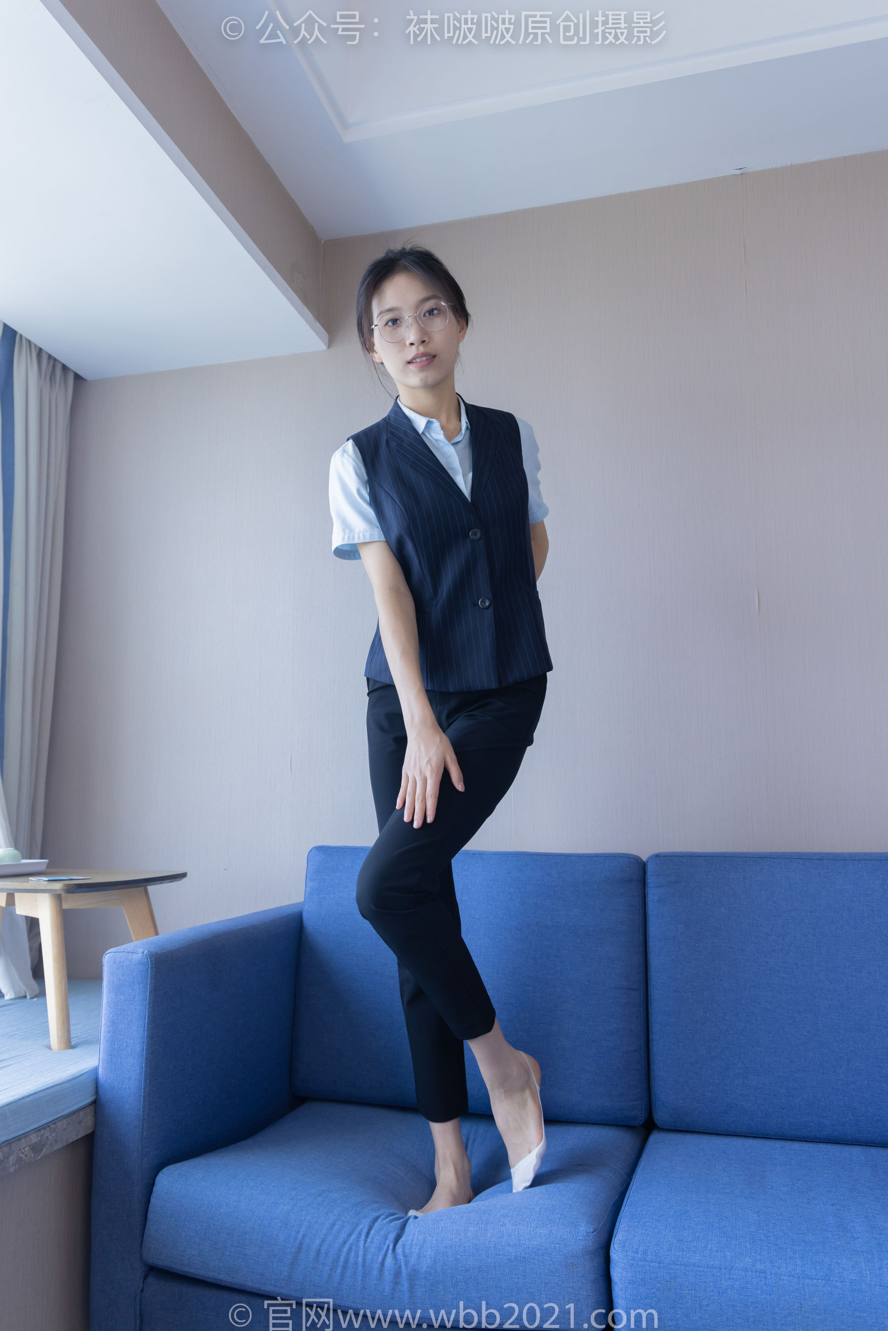 BoBoSocks袜啵啵 No.413 芝士 -高跟鞋、白色吊带船袜、银行制服