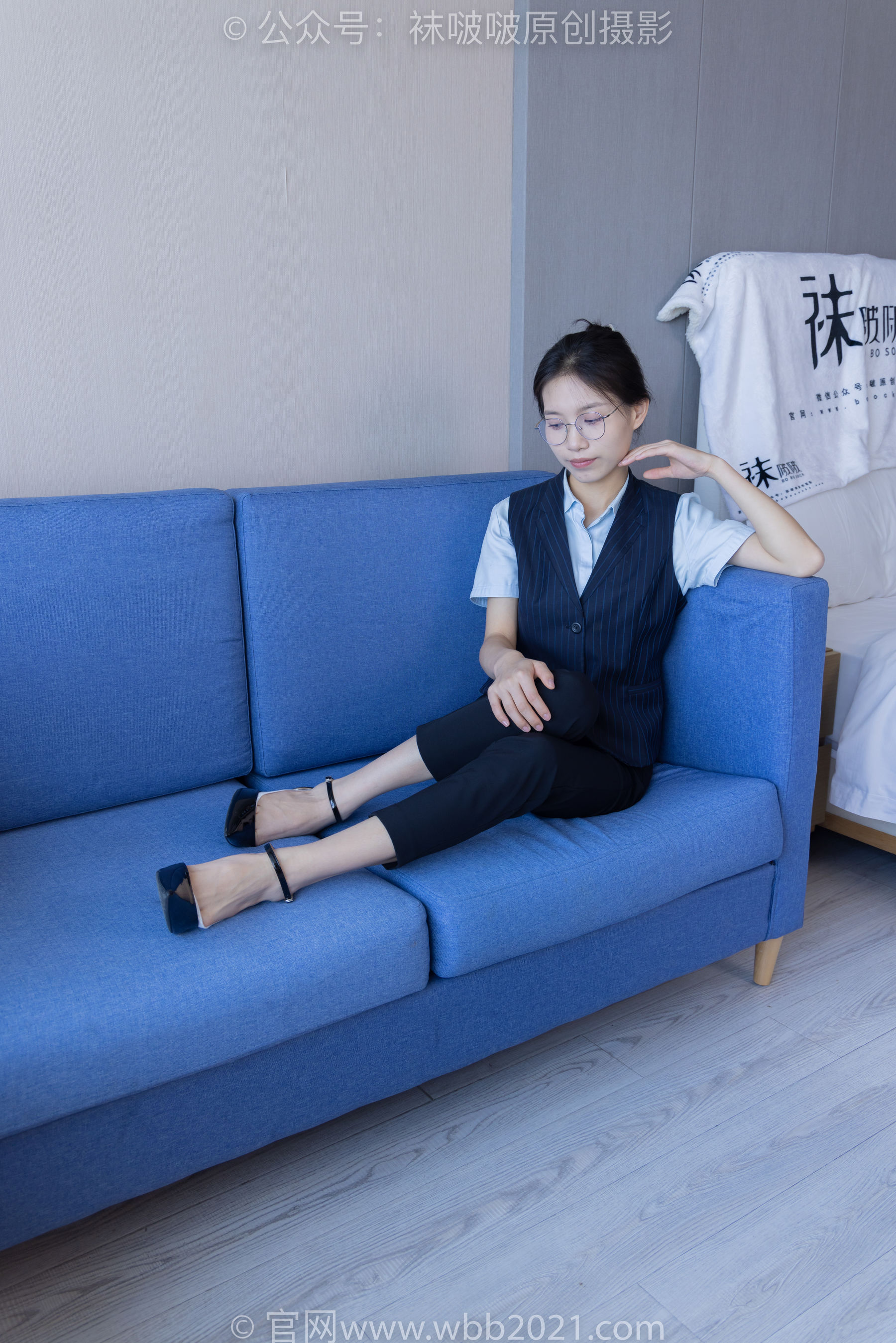 BoBoSocks袜啵啵 No.413 芝士 -高跟鞋、白色吊带船袜、银行制服