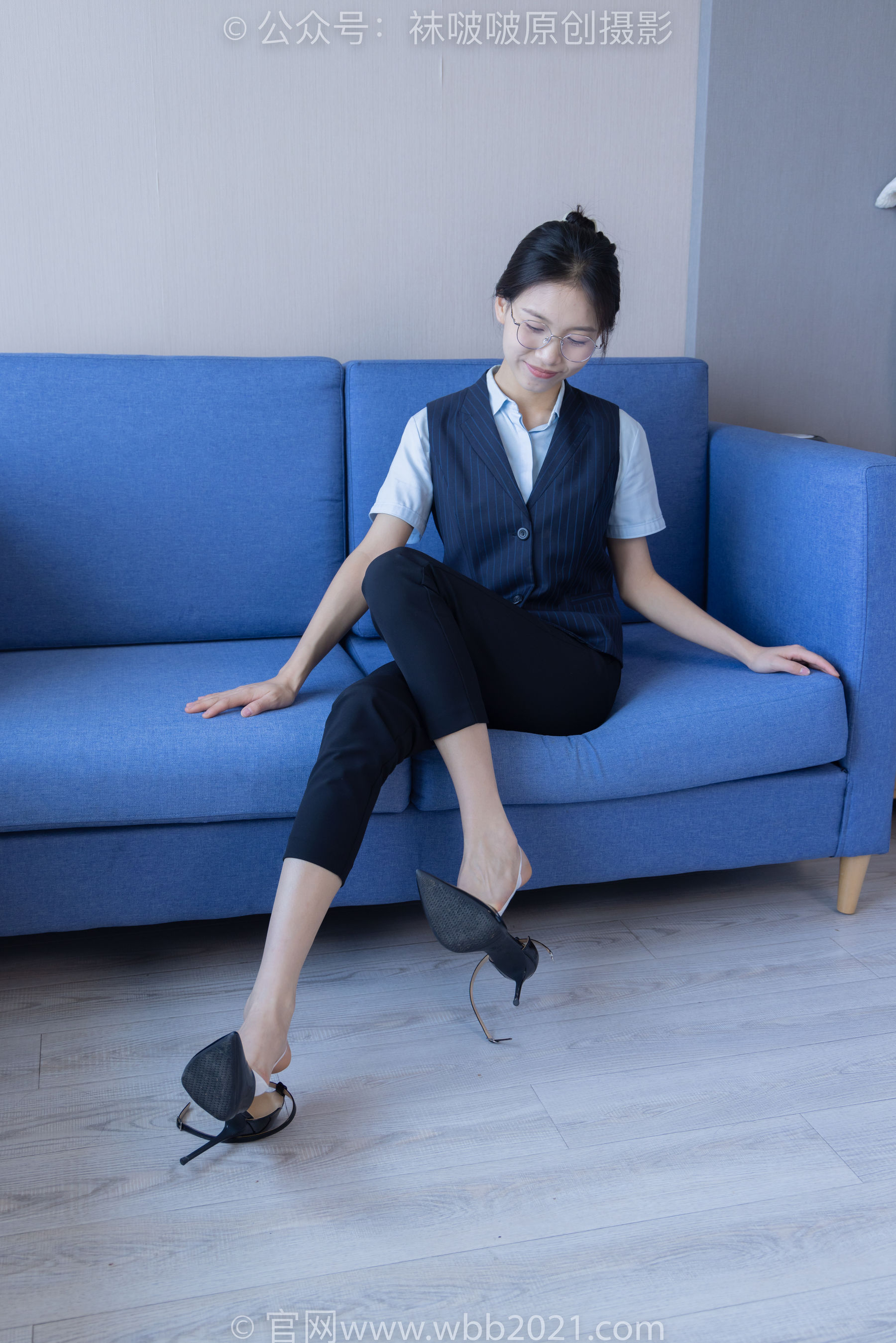 BoBoSocks袜啵啵 No.413 芝士 -高跟鞋、白色吊带船袜、银行制服